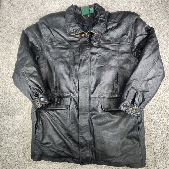 Stefano Man Leather Coat Sz Large Jacket Warm Winter Quilted Lining‎ Insulated